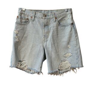Levi's 501 Blue Jean Shorts Light Wash Cut Off Distressed 27